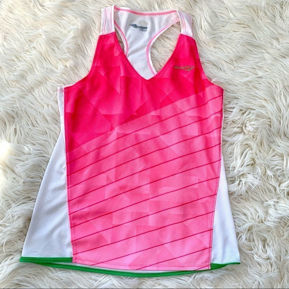 Saucony Lightweight Athletic Running Tank Top pink & Green Size Small